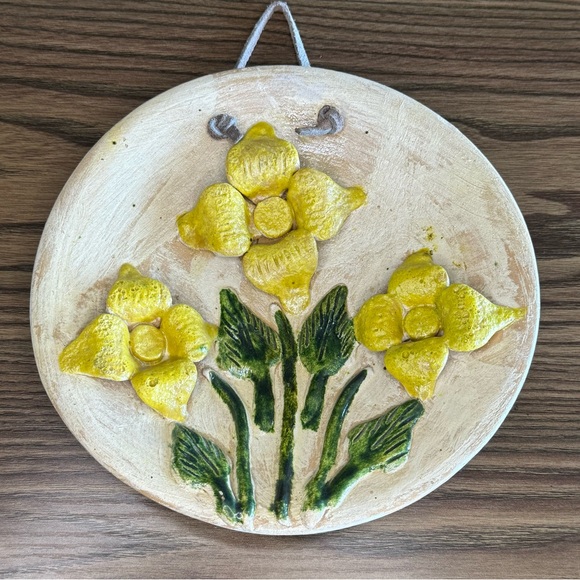 Handmade Mexican Decorative Plate/Bowl Yellow Flowers - Picture 1 of 7